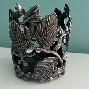 Slatkin & Co. for Bath and Bodyworks GunMetal Leaf 3 Wick Candle Holder